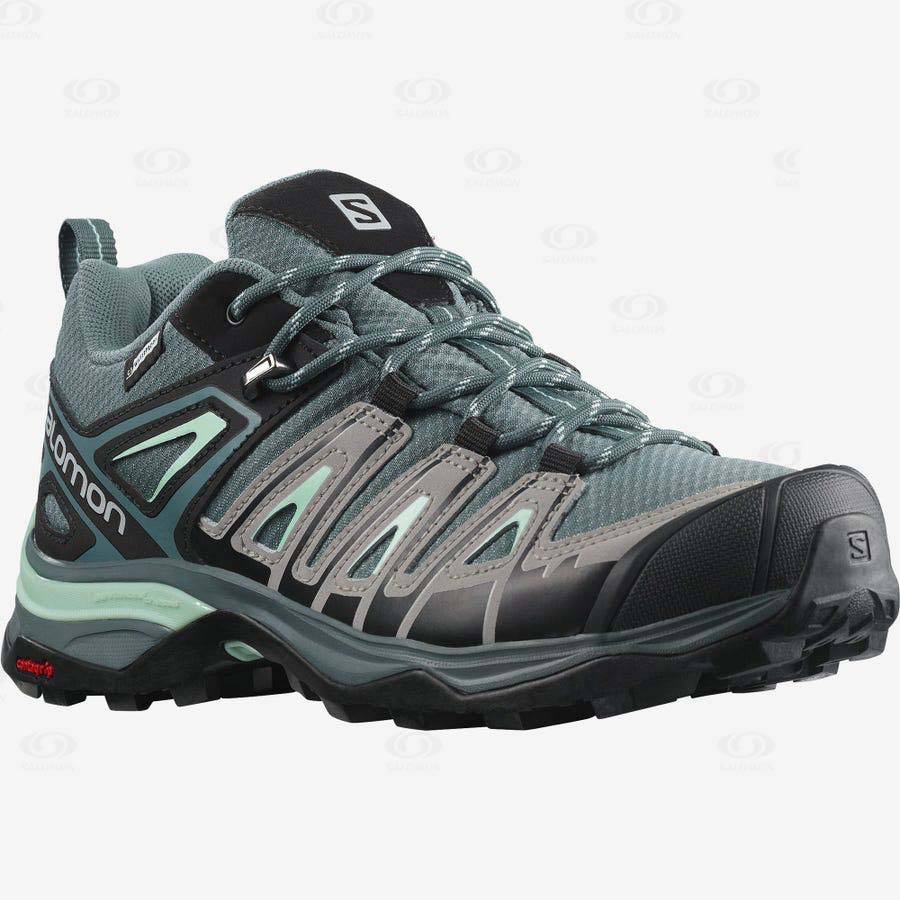 Green Salomon X ULTRA PIONEER CLIMASALOMON™ WATERPROOF Women's Hiking Shoes | US-M2175