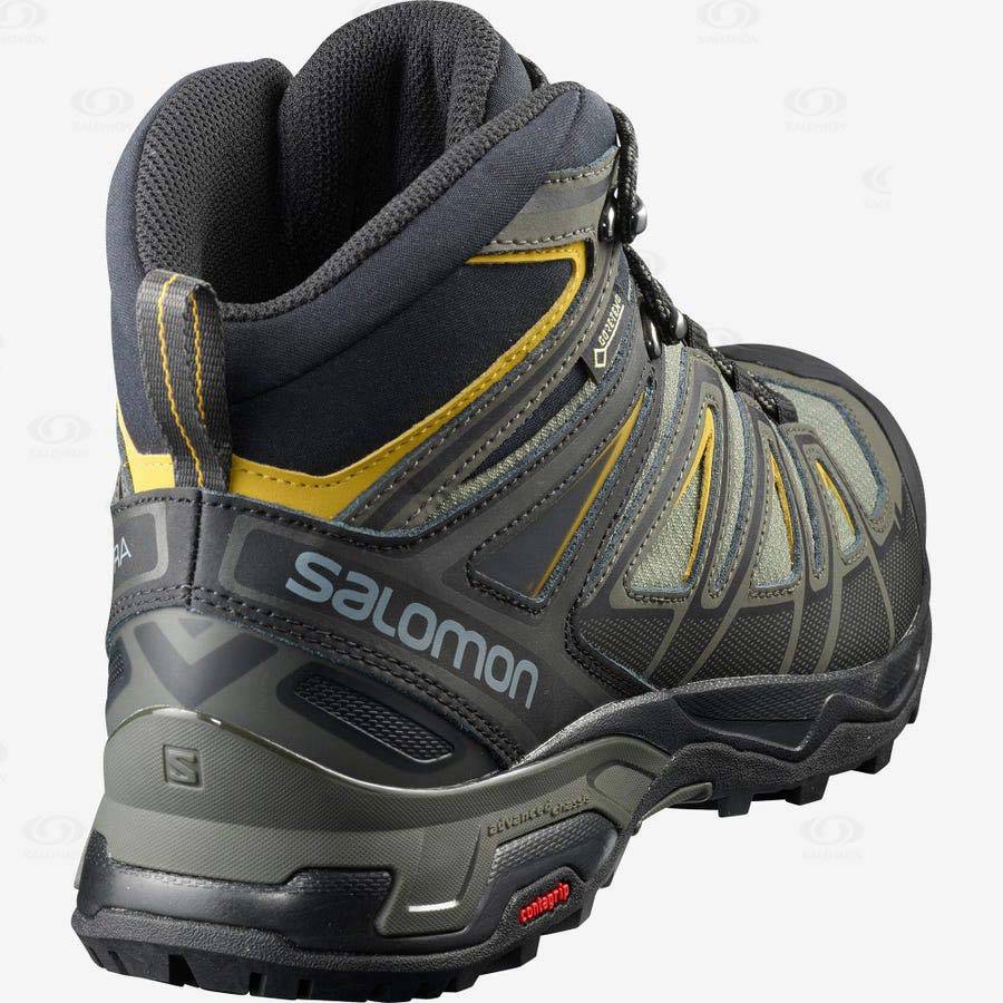 Grey / Black / Green Salomon X ULTRA 3 WIDE MID GORE-TEX Men's Hiking Shoes | US-M2077