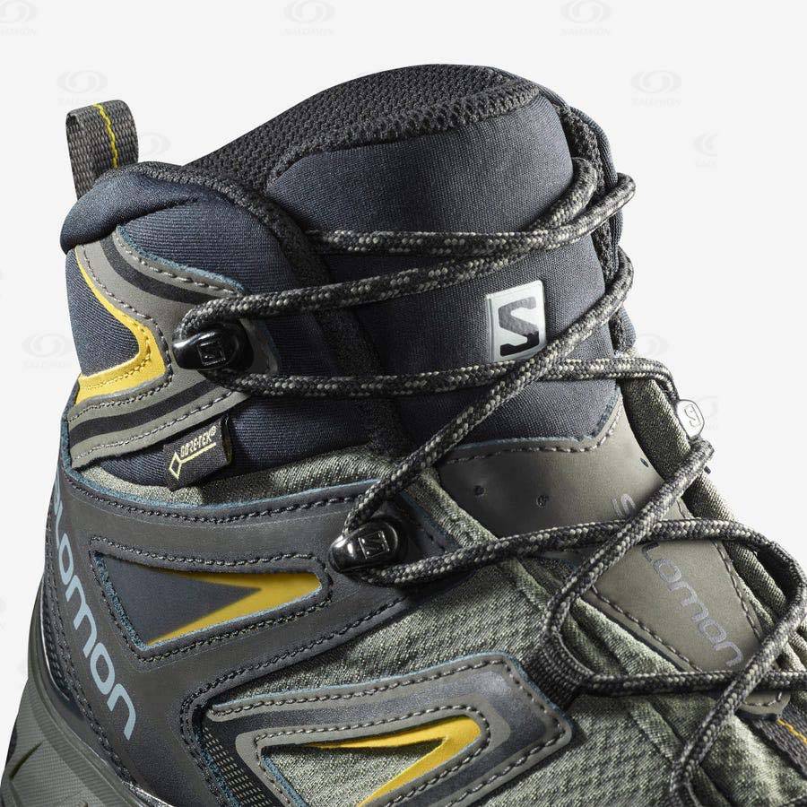 Grey / Black / Green Salomon X ULTRA 3 WIDE MID GORE-TEX Men's Hiking Shoes | US-M2077