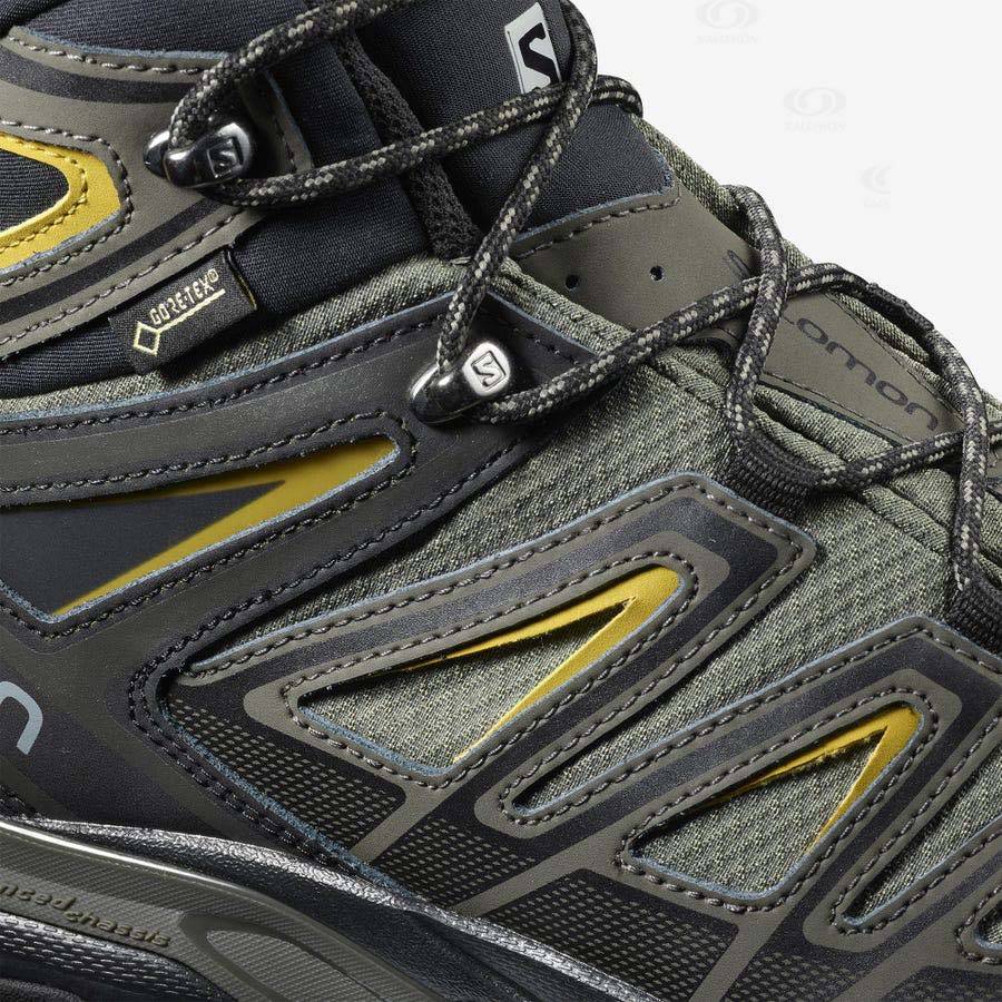 Grey / Black / Green Salomon X ULTRA 3 WIDE MID GORE-TEX Men's Hiking Shoes | US-M2077