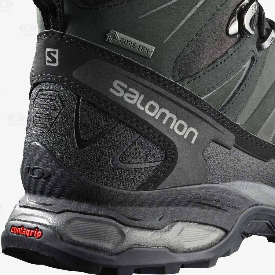 Grey / Black / Green Salomon X ULTRA TREK GORE-TEX Men's Hiking Shoes | US-M2070