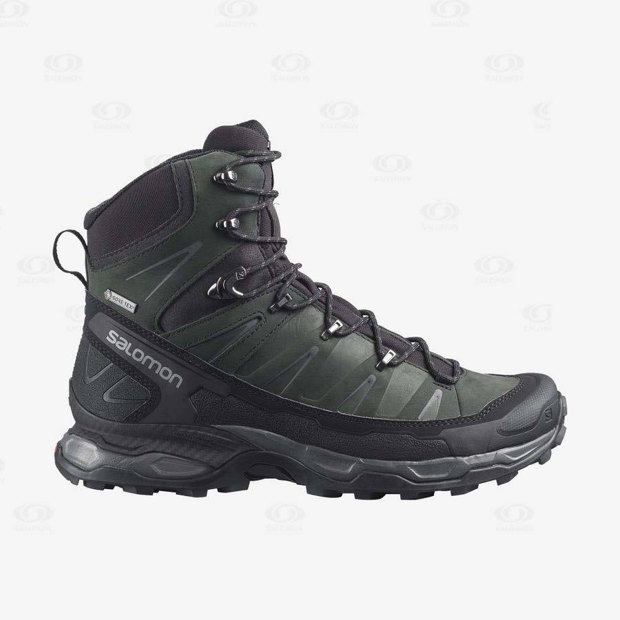 Grey / Black / Green Salomon X ULTRA TREK GORE-TEX Men\'s Hiking Shoes | US-M2070