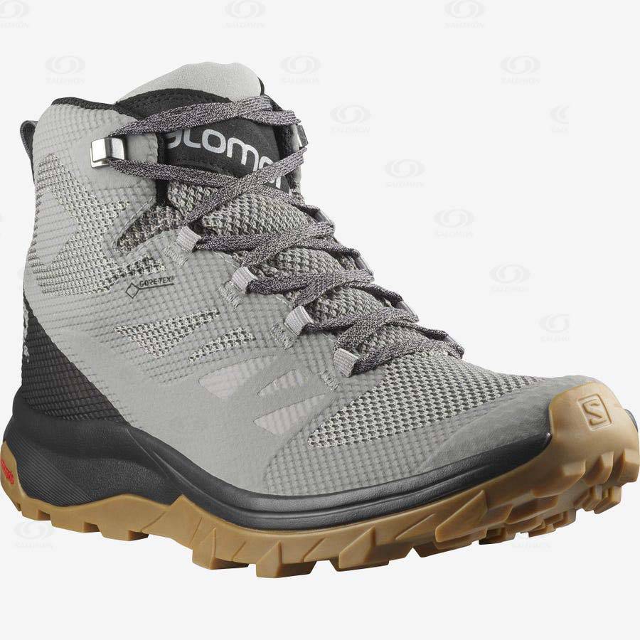 Grey / Black Salomon OUTLINE MID GORE-TEX Men's Hiking Shoes | US-A1374