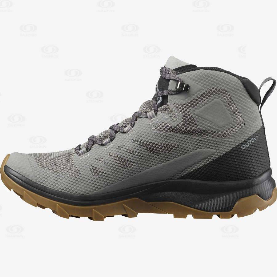 Grey / Black Salomon OUTLINE MID GORE-TEX Men's Waterproof Shoes | US-M2343