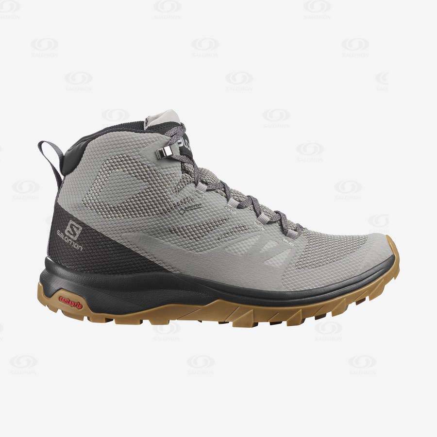 Grey / Black Salomon OUTLINE MID GORE-TEX Men\'s Waterproof Shoes | US-M2343