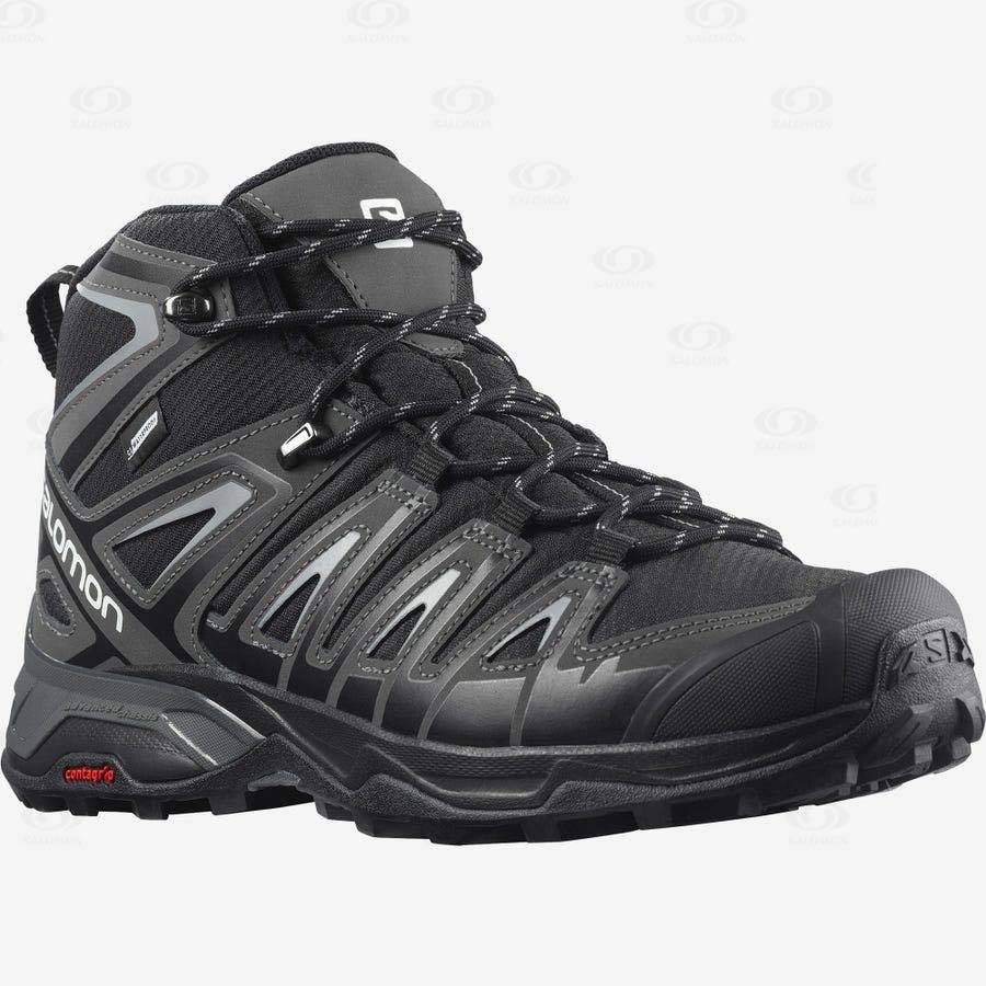 Grey / Black Salomon X ULTRA PIONEER MID CLIMASALOMON™ WATERPROOF Men's Hiking Shoes | US-M1006