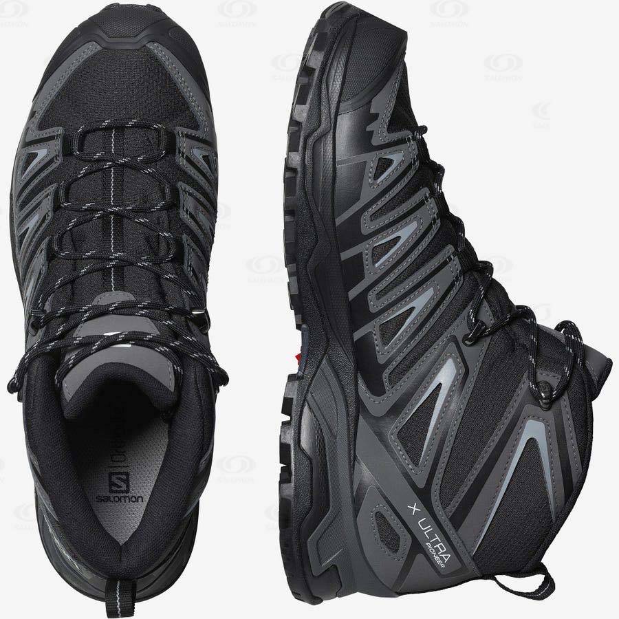 Grey / Black Salomon X ULTRA PIONEER MID CLIMASALOMON™ WATERPROOF Men's Hiking Shoes | US-M1006