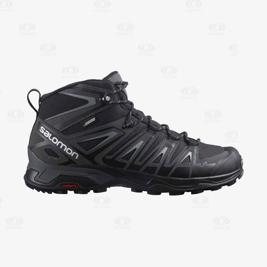 Grey / Black Salomon X ULTRA PIONEER MID CLIMASALOMON™ WATERPROOF Men\'s Hiking Shoes | US-M1006