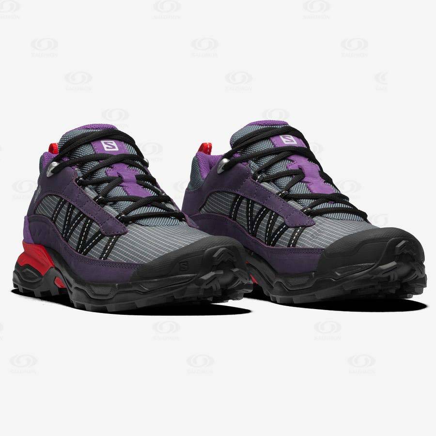 Grey / Purple Salomon SHELTER LOW LEATHER Women's Sneakers | US-N2597