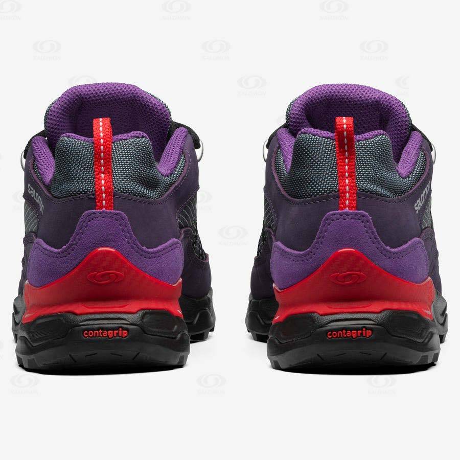 Grey / Purple Salomon SHELTER LOW LEATHER Women's Sneakers | US-N2597