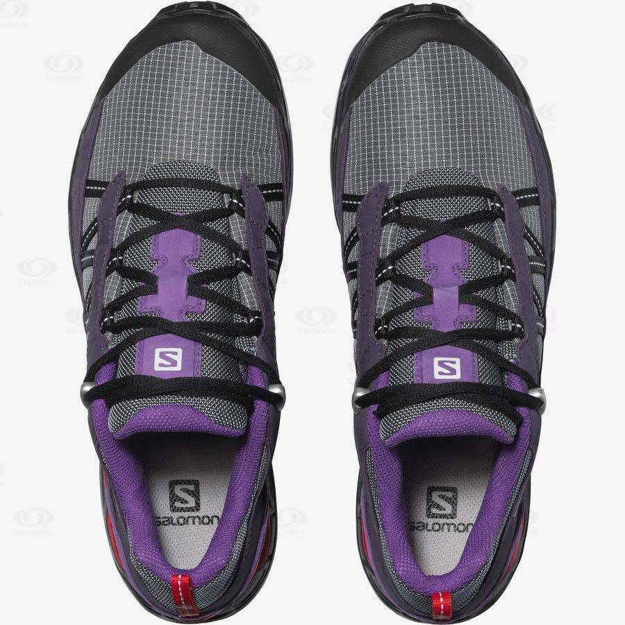 Grey / Purple Salomon SHELTER LOW LEATHER Women's Sneakers | US-N2597