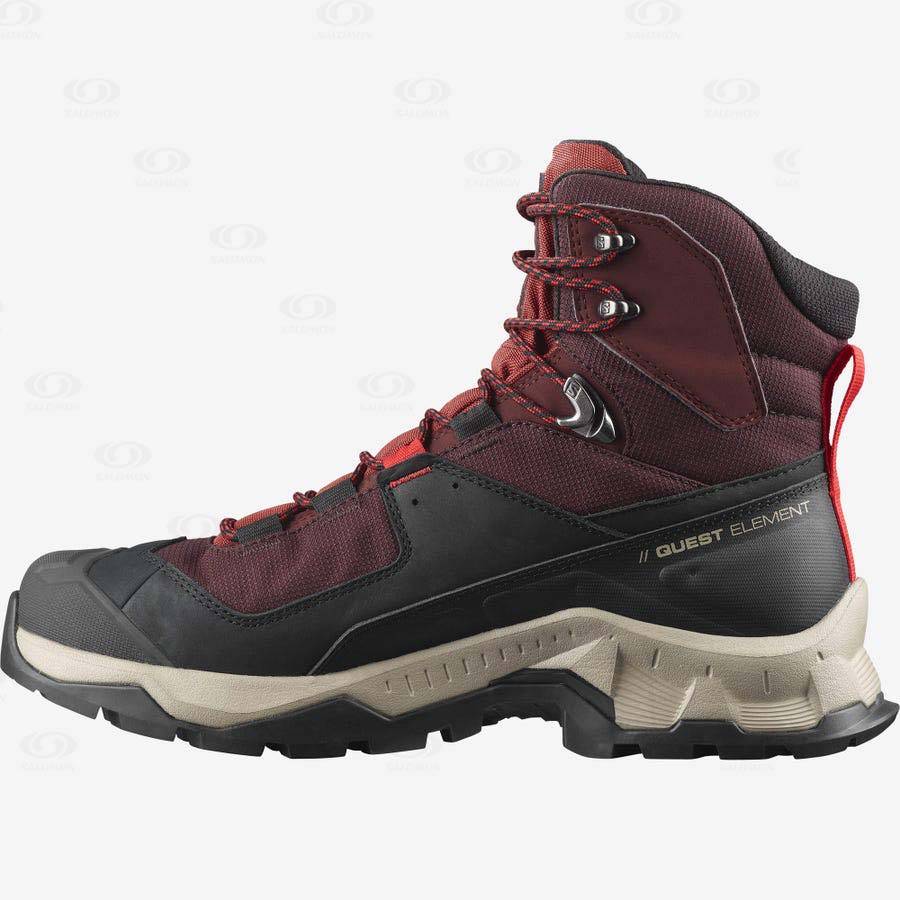 Grey / Red Salomon QUEST ELEMENT GORE-TEX Men's Hiking Shoes | US-O2484