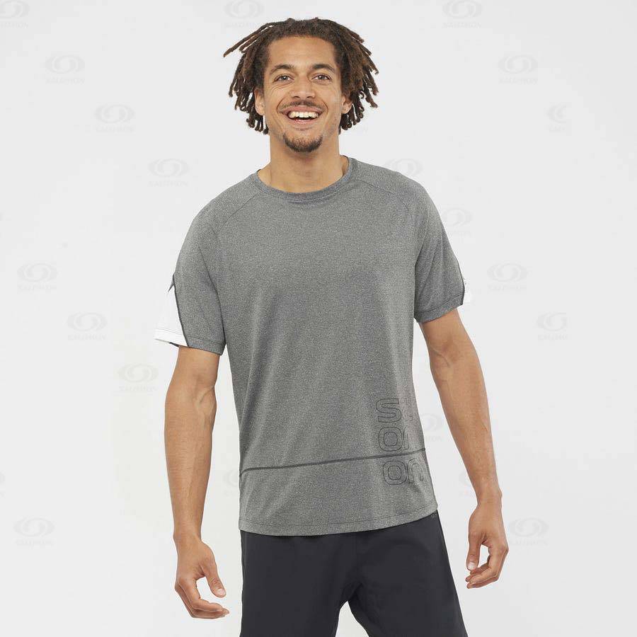 Grey Salomon CROSS RUN GRAPHIC Men's T Shirts | US-O1852