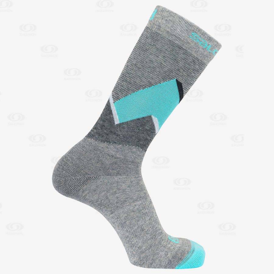 Grey / Turquoise Salomon OUTLINE CREW 2-PACK Men's Socks | US-A1668