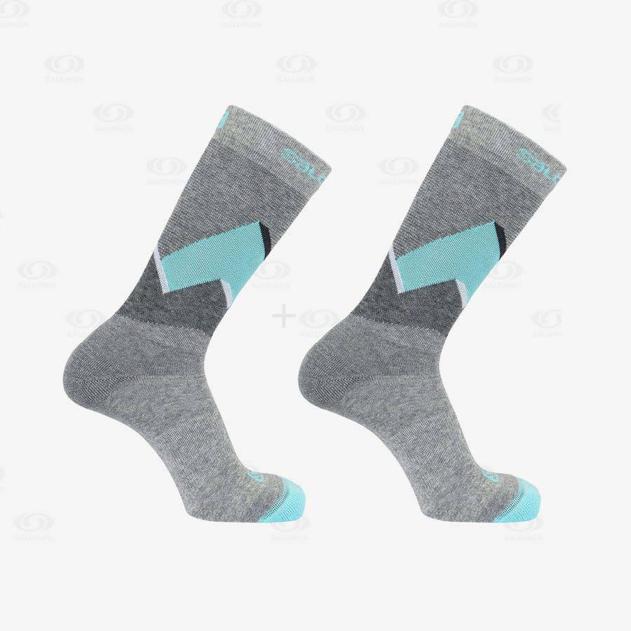 Grey / Turquoise Salomon OUTLINE CREW 2-PACK Men's Socks | US-A1668