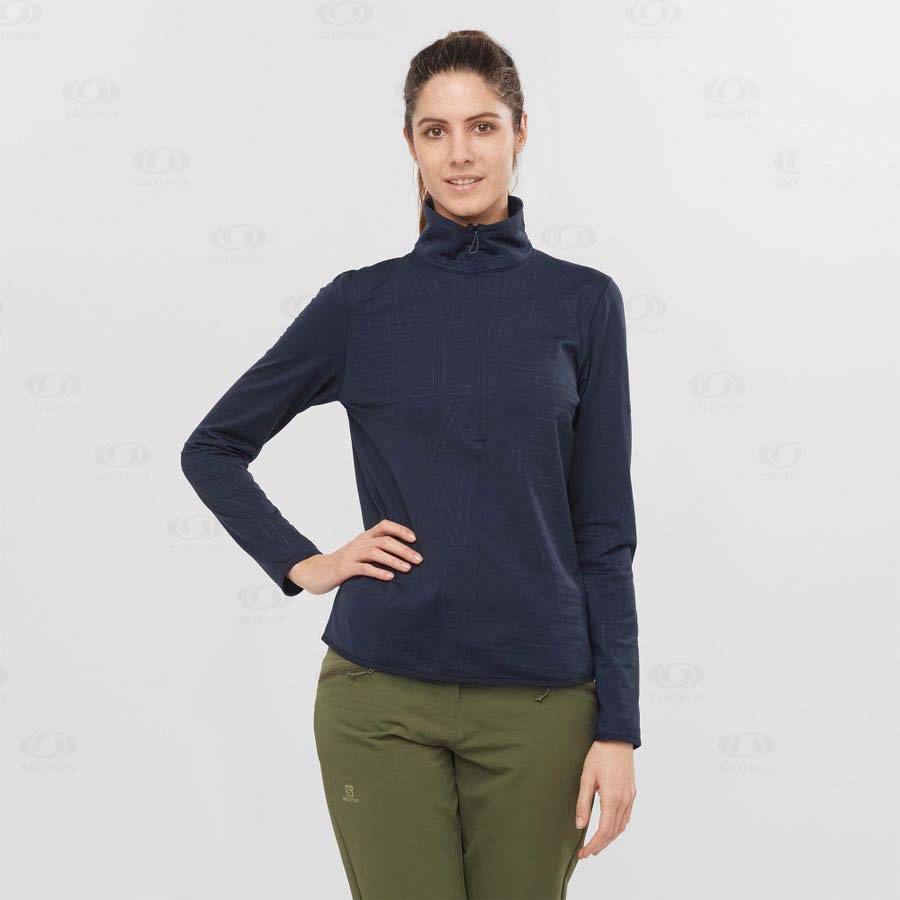 Navy / Blue Salomon ESSENTIAL LIGHTWARM Women's Hoodie | US-O1336