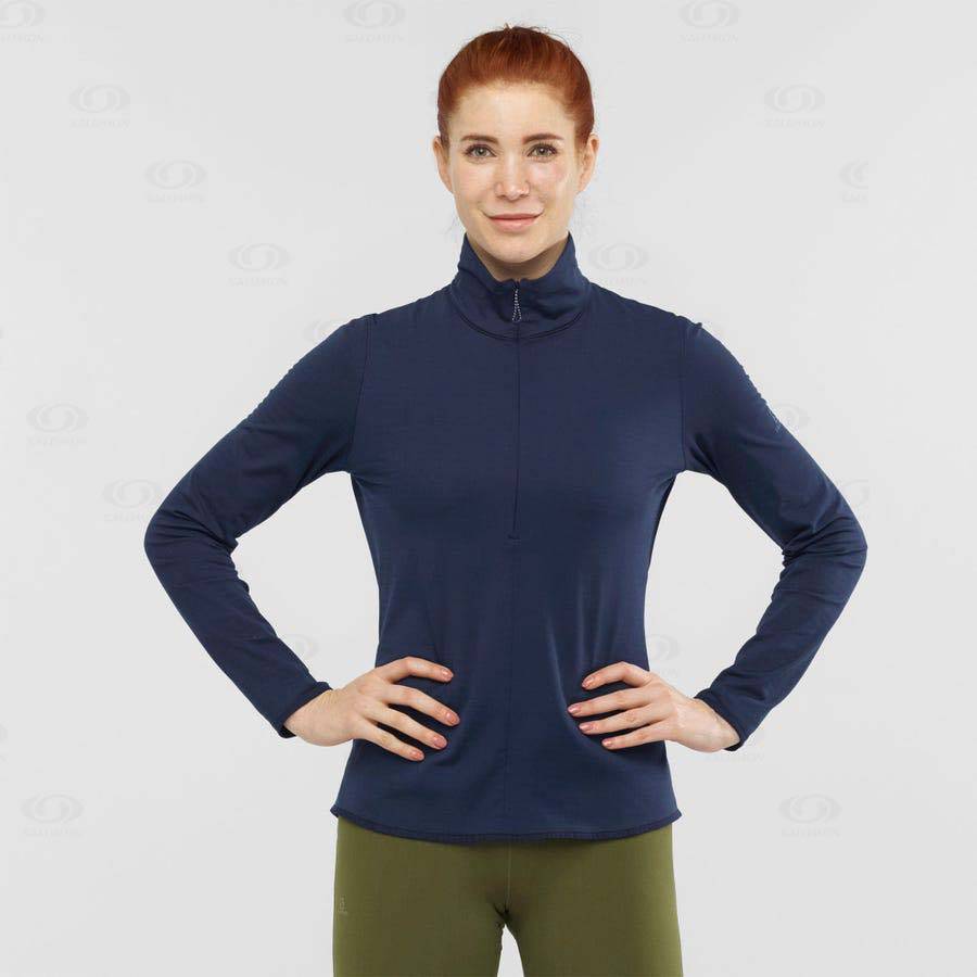 Navy Salomon ESSENTIAL LIGHTWARM Women's Hoodie | US-M2021