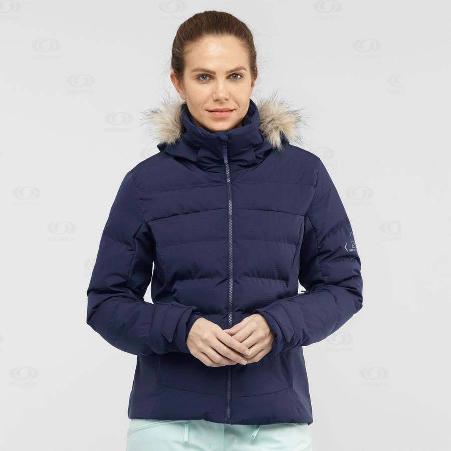 Navy Salomon STORMCOZY Women's Ski Jackets | US-S1779