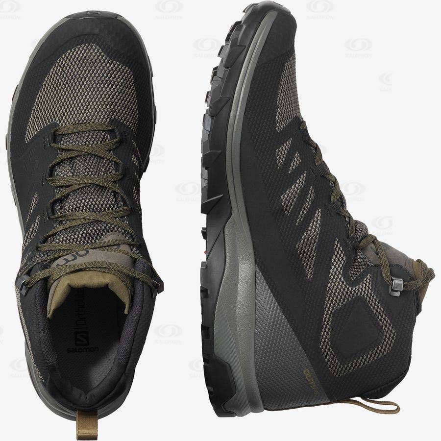 Olive / Black Salomon OUTLINE MID GORE-TEX Men's Hiking Shoes | US-A1570