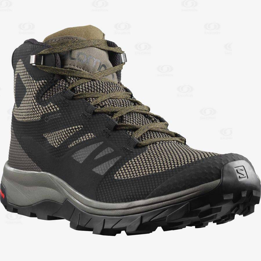 Olive / Black Salomon OUTLINE MID GORE-TEX Men's Hiking Shoes | US-A1570