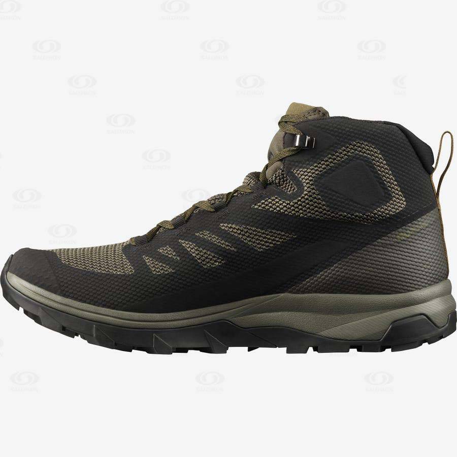 Olive / Black Salomon OUTLINE MID GORE-TEX Men's Hiking Shoes | US-A1570