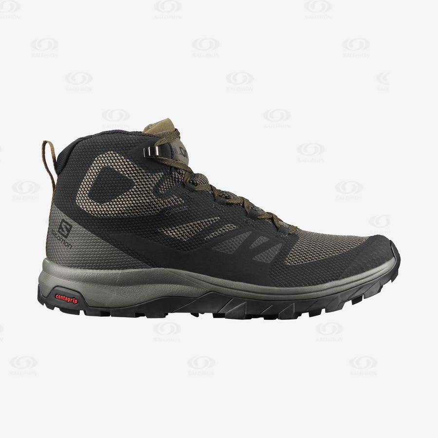 Olive / Black Salomon OUTLINE MID GORE-TEX Men\'s Hiking Shoes | US-A1570