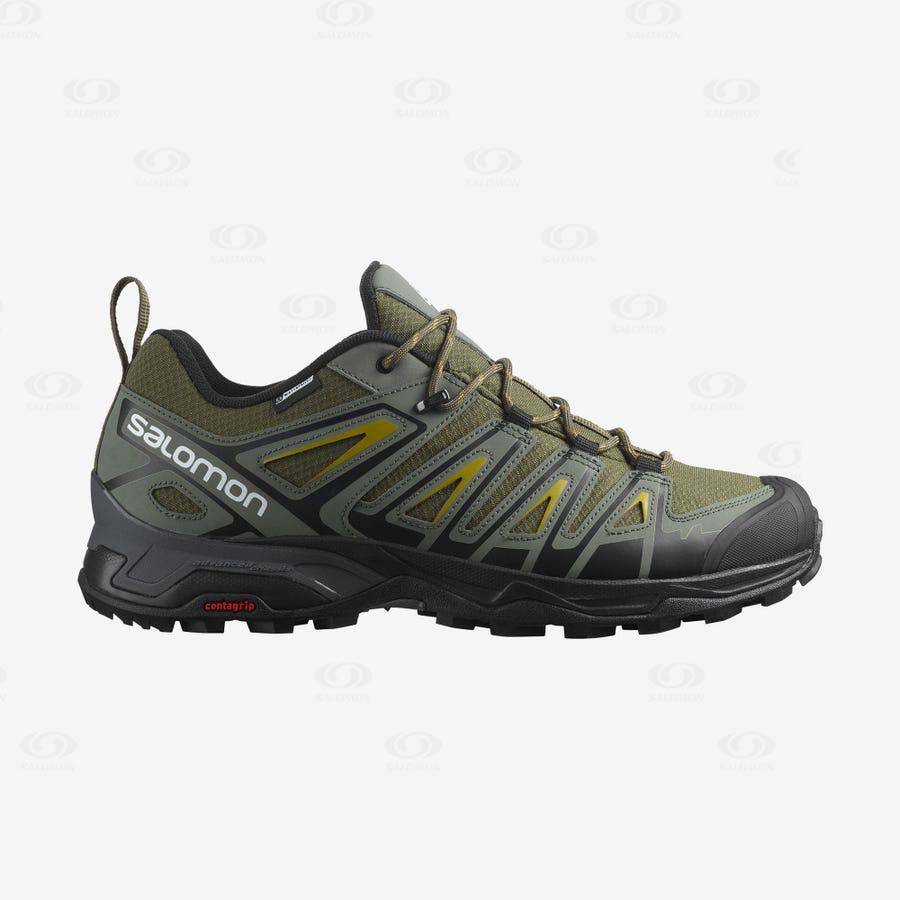 Olive / Black Salomon X ULTRA PIONEER CLIMASALOMON™ WATERPROOF Men\'s Hiking Shoes | US-O1980