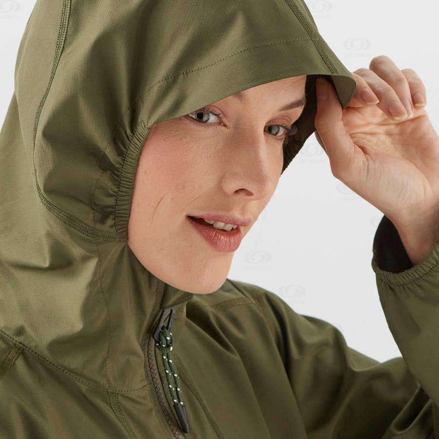 Olive Salomon OUTLIFE LONG PACKABLE Women's Windbreakers Jacket | US-A2452