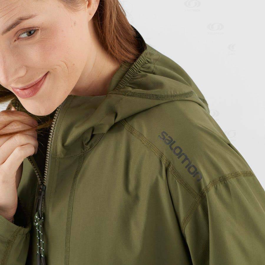 Olive Salomon OUTLIFE LONG PACKABLE Women's Windbreakers Jacket | US-A2452