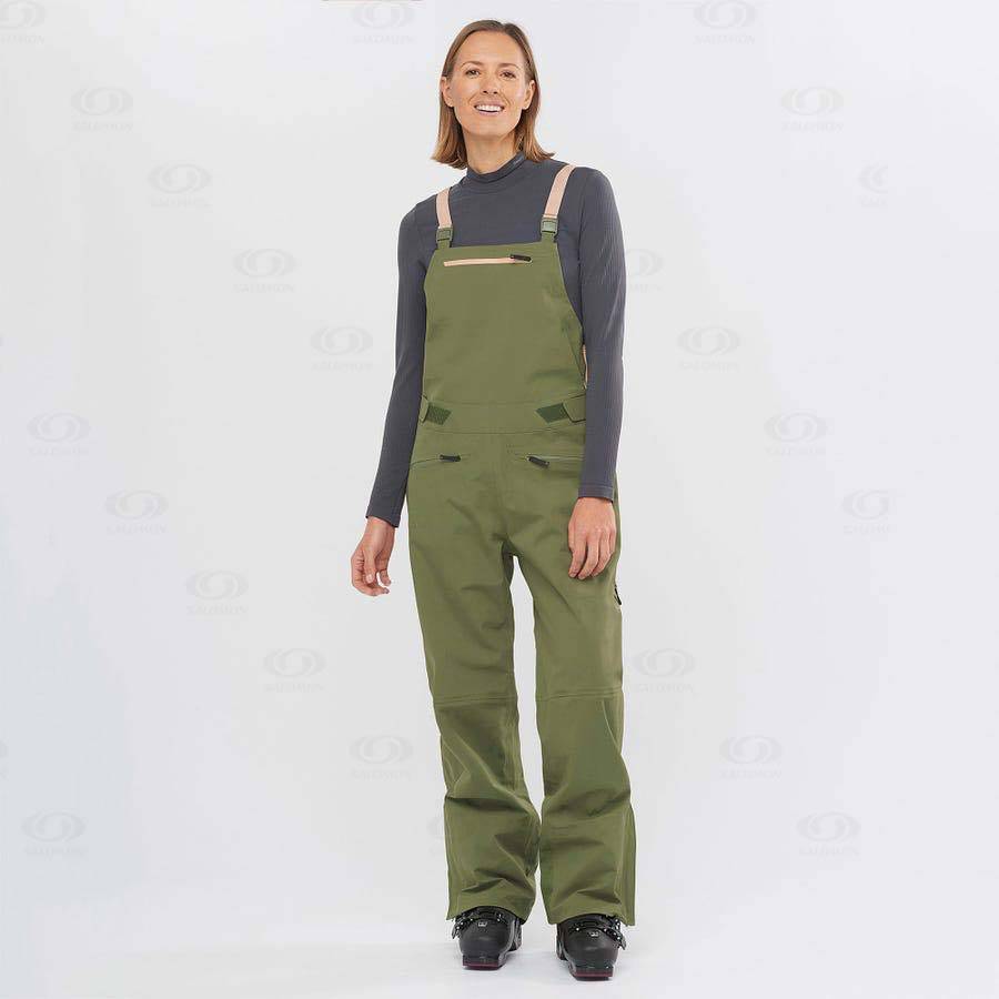 Olive Salomon STANCE 3L BIB Women's Ski Pants | US-L1067