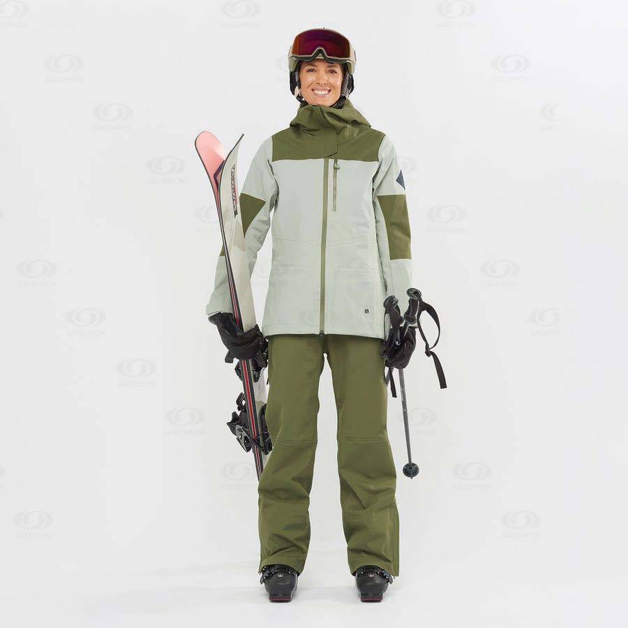 Olive Salomon STANCE 3L BIB Women's Ski Pants | US-L1067