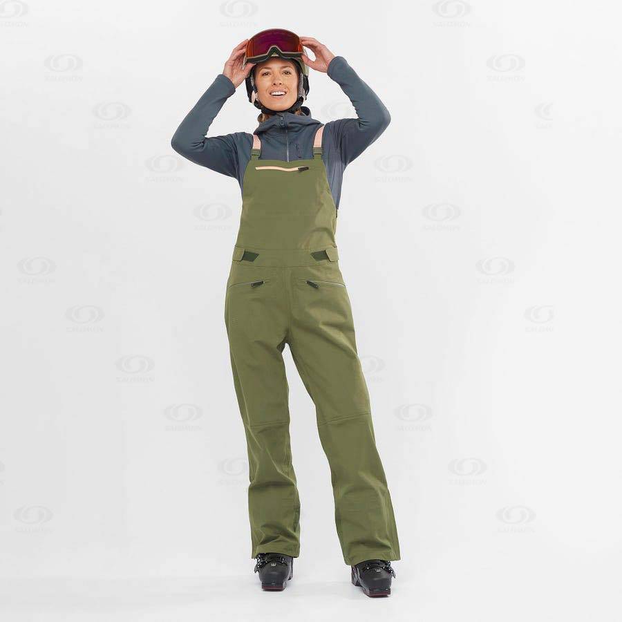 Olive Salomon STANCE 3L BIB Women's Ski Pants | US-L1067