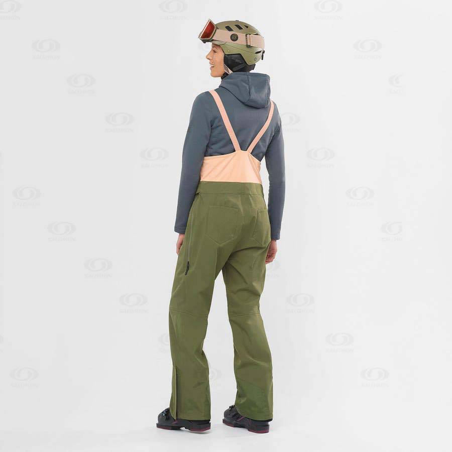 Olive Salomon STANCE 3L BIB Women's Ski Pants | US-L1067