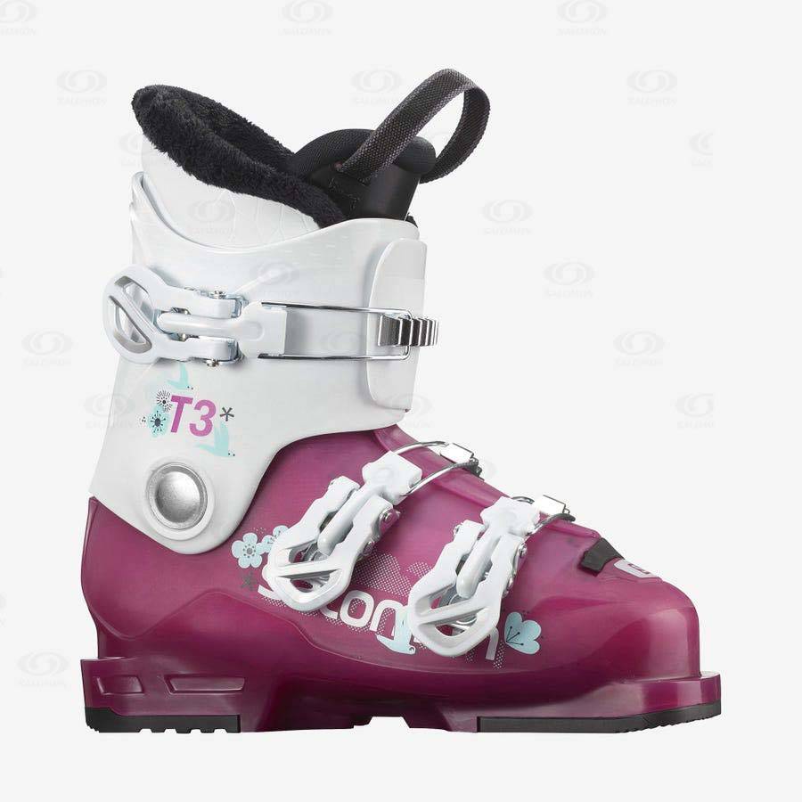 Purple / White Salomon T3 RT GIRLY kids Ski Boots | US-O2244