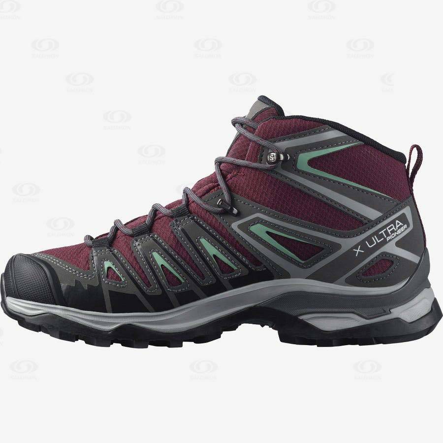 Red Salomon X ULTRA PIONEER MID CLIMASALOMON™ WATERPROOF Women's Hiking Shoes | US-A1332