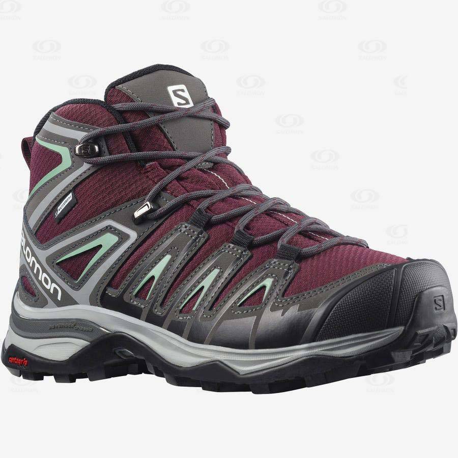 Red Salomon X ULTRA PIONEER MID CLIMASALOMON™ WATERPROOF Women's Hiking Shoes | US-A1332