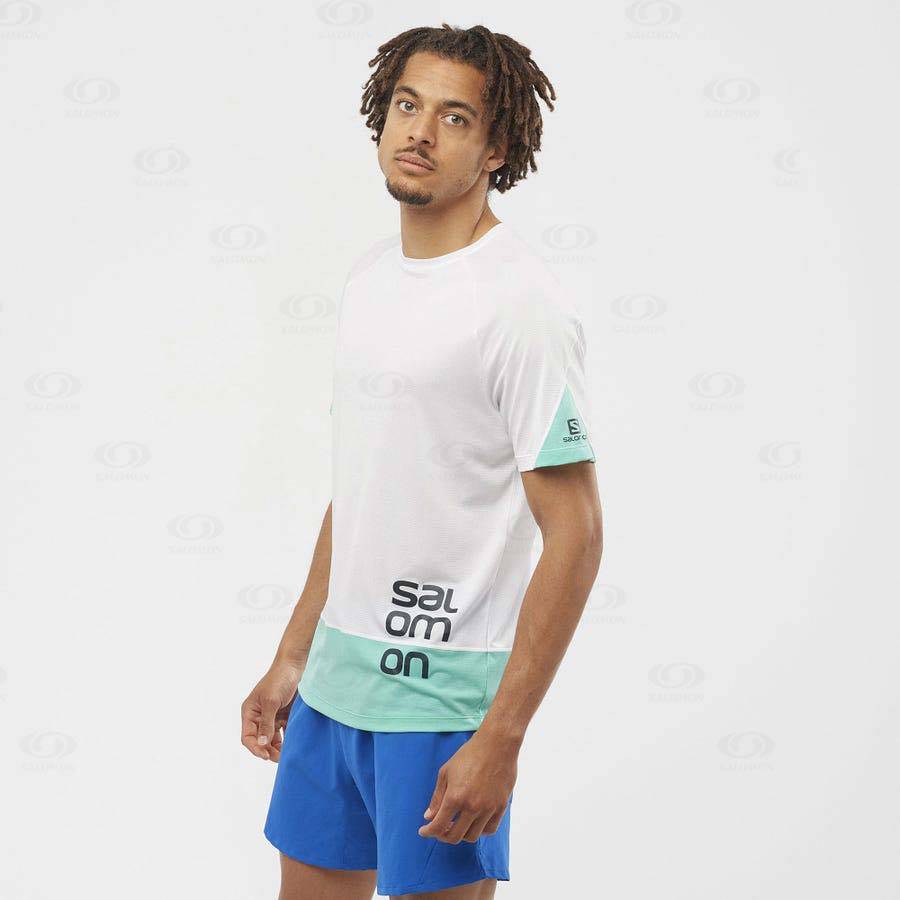 White Salomon CROSS RUN GRAPHIC Men's T Shirts | US-O1327