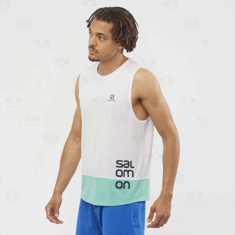 White Salomon CROSS RUN GRAPHIC Men's T Shirts | US-O2330