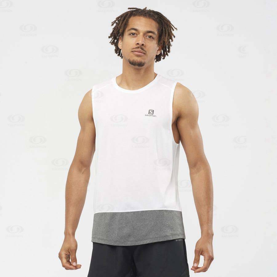 White Salomon CROSS RUN Men's T Shirts | US-W2030