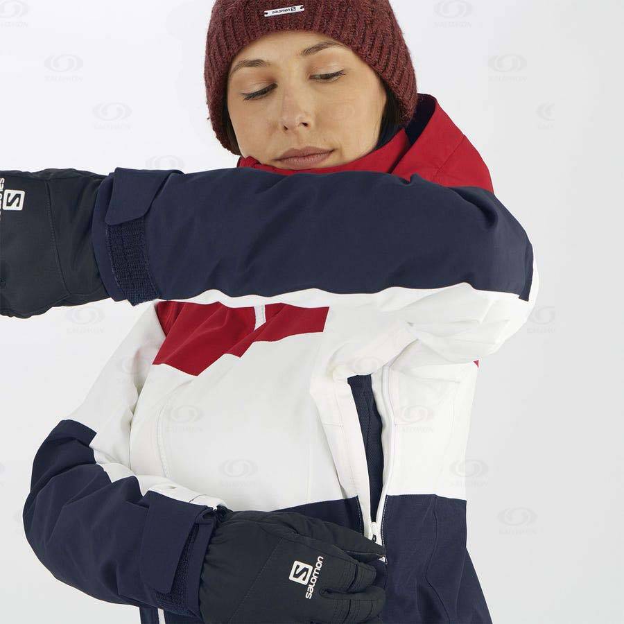 White Salomon SLALOM Women's Ski Jackets | US-A1801