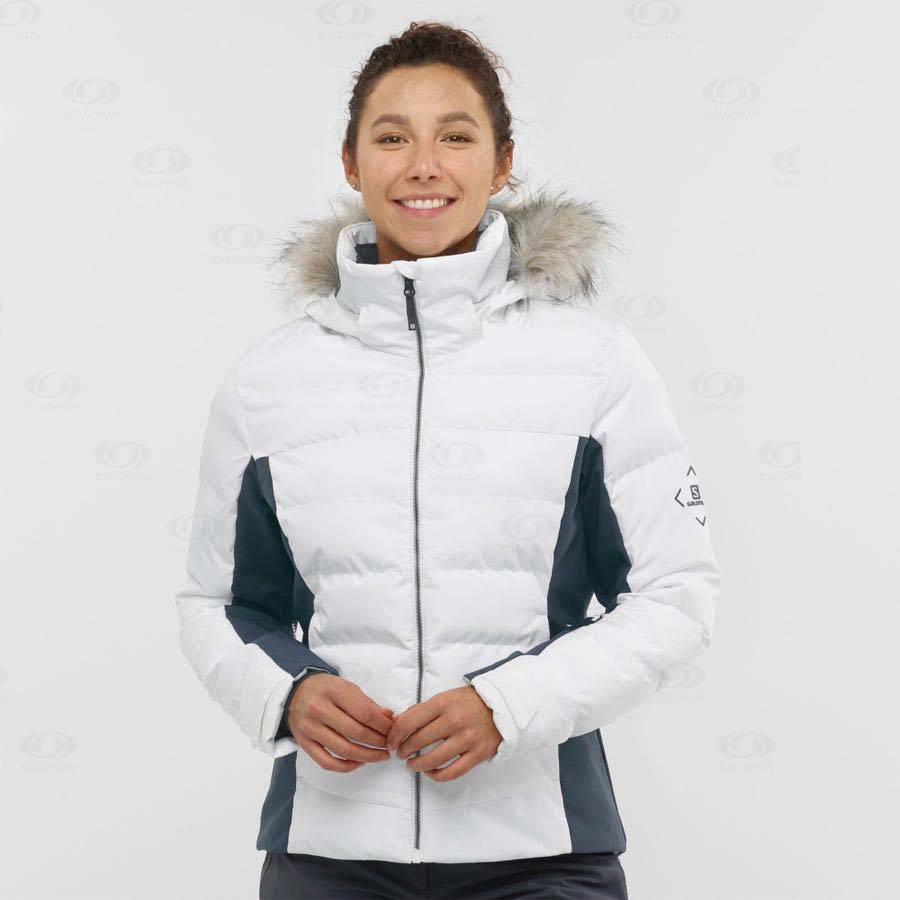 White Salomon STORMCOZY Women's Ski Jackets | US-M1384