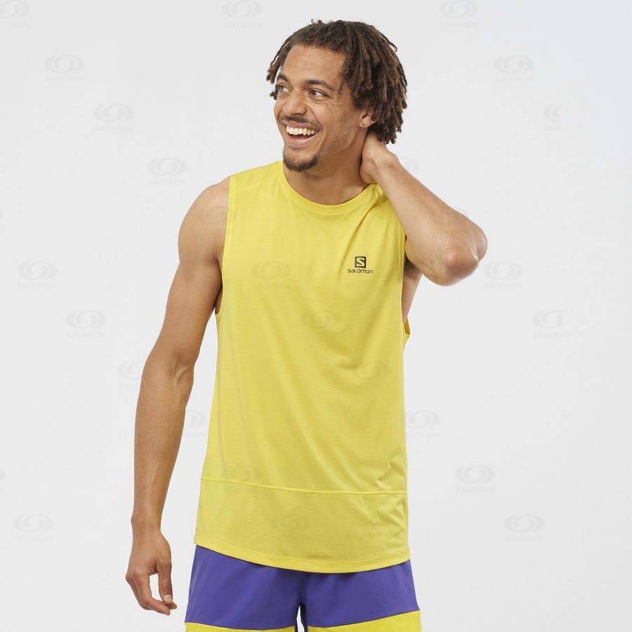 Yellow Salomon CROSS RUN Men's T Shirts | US-W2410