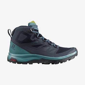 Black / Green Salomon OUTLINE MID GORE-TEX Women's Hiking Shoes | US-L1704