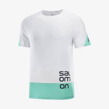 White Salomon CROSS RUN GRAPHIC Men's T Shirts | US-O1327