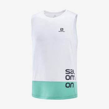 White Salomon CROSS RUN GRAPHIC Men's T Shirts | US-O2330